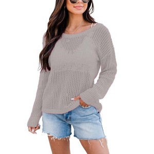Women's Crochet Tops Long Sleeve Hollow Out Beach Summer Sweater Boho Knit Coverup - 1 of 1
