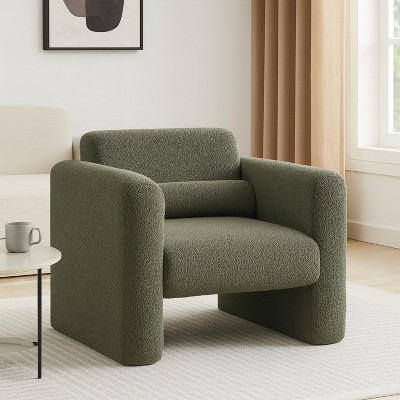 Homy Casa Modern Bouclé Upholstered Accent Chair with Wide Armrests and Thick Cushion for Living Room or Bedroom, Olive Green