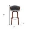 HomeRoots 30" Gray And Wood Brown Faux Leather Swivel Bar Height Bar Chair - 3 of 4