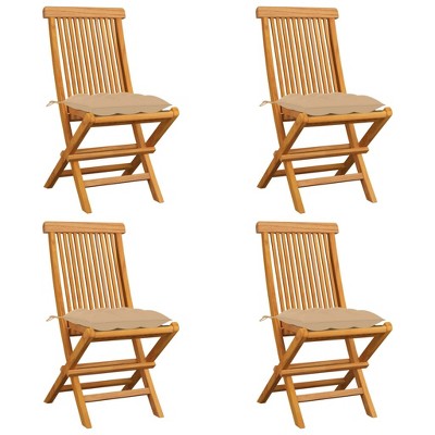 vidaXL Patio Chairs with Beige Cushions 4 pcs Solid Teak Wood
