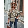 Coolmee Women's Plaid Shirts Long Sleeve Turn-Down Collar Button Down Tops Ruched Waisted Pleated Blouses with Pockets M Green - 3 of 4