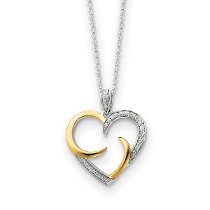 Black Bow Jewelry Rhodium & Gold Tone Plated Silver & CZ The Arms of Love Heart Necklace - 1 of 4