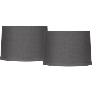 Springcrest Set of 2 Tapered Drum Lamp Shades Gray Medium 15" Top x 16" Bottom x 11" High Spider with Replacement Harp and Finial Fitting - 1 of 4