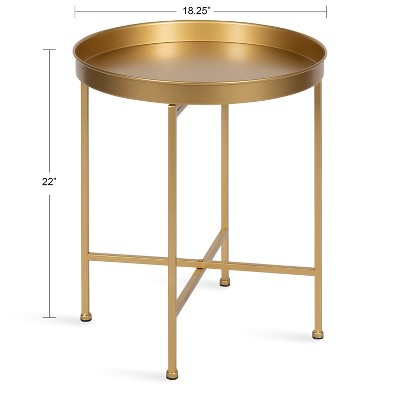 Gold Round Metal Foldable Side Table with Detachable Tray