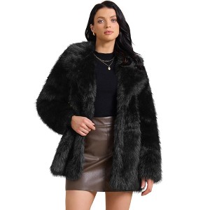 INSPIRE CHIC Women's Faux Fur Fluffy Long Sleeve Lapel Winter Outerwear Coat - 1 of 4