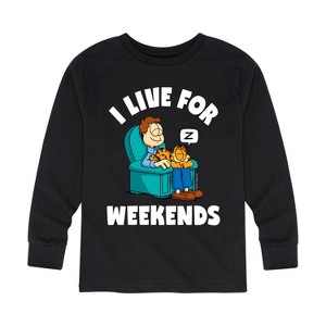 Boys' - Garfield - I Live For Weekends Long Sleeve Graphic T-Shirt - 1 of 4
