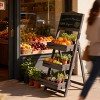 UNHO Freestanding Rustic Chalkboard Display Rack Planter Stand Fold Sign Board with 3 Tiers Storage Shelves for Outdoor Garden Advertisement - 2 of 4
