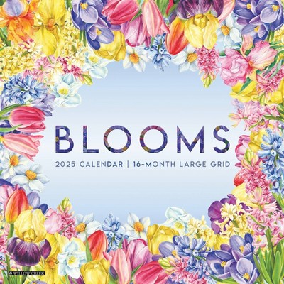 Willow Creek Press Blooms Large Grid 2025 Wall Calendar: Monthly 12x12" Blue Paper, Sewn Binding, All Ages