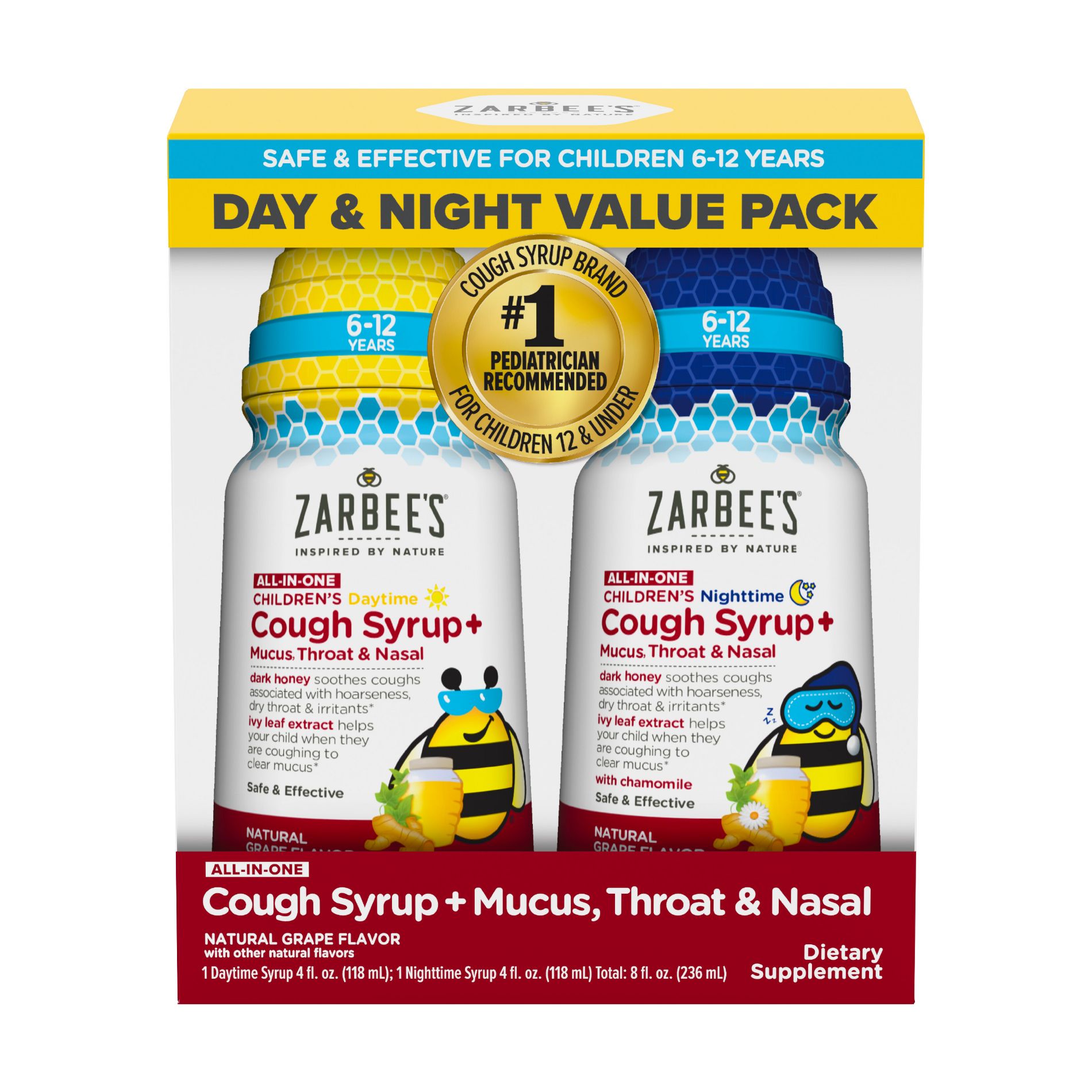 Zarbee's Kids' All In One Cough Syrup Day/Night Value Pack - Grape - 4 fl oz/2pk