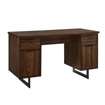 DuPonte Modern Double Sided Pedestal Executive Desk Dark Walnut - Saracina Home