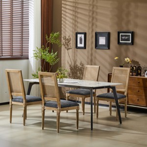 Set of 4 French Country Dining Chairs with Cane Back,Upholstered Seat and Fluted Legs for Rustic Dining Room-Cuddlewood - 1 of 4