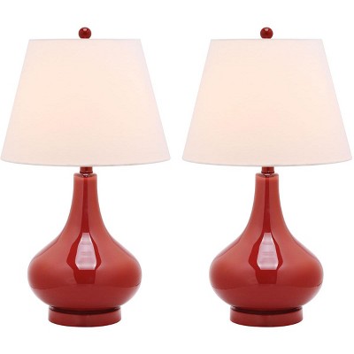 Amy 24-inch Red Glass Gourd Table Lamp Set with Cotton Shade