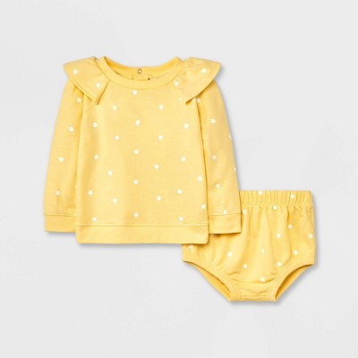 Image of Baby Girls' Sweatshirt & Shorts Set - Cat & Jack™ Yellow 12M