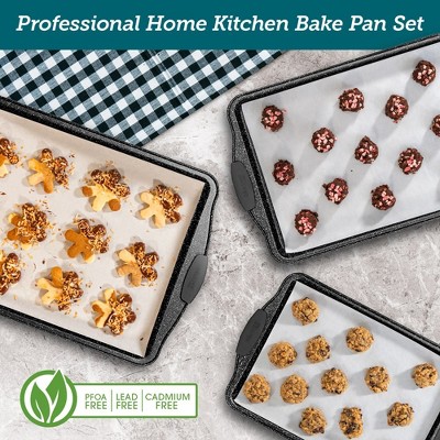 BAKKEN Gray Marble Nonstick 3-Piece Carbon Steel Baking Pan Set