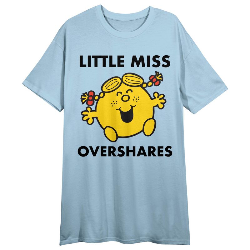 Mr. Men And Little Miss Meme Little Miss Overshares Crew Neck Short Sleeve Light Blue Women's Night Shirt, 1 of 3