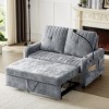 53" Chenille Loveseat Sleeper Sofa Bed, Pull-Out Couch with Adjustable Backrest, Charging Ports, Phone Holder, Cup Holders, Side Storage - Koiai - 2 of 4