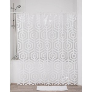 Evideco French Home Goods Transparent PEVA Shower Curtain - White Hexagon Design - 71x71 Inches - 1 of 4