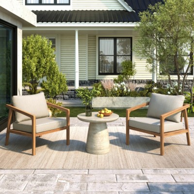 Set of 2 Wooden Patio Accent Chair With Cushions, Outdoor Wood Armchair, All-Weather Patio Furniture for Backyard or Balcony-Maison Boucle