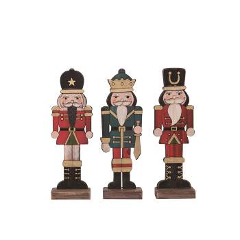 Transpac Christmas Nutcracker King Solider Wood Tabletop Figurines Decorations Set of 3 Small, 7.1H inches