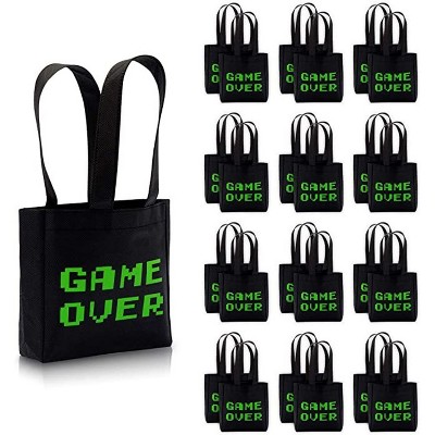 Blue Panda 24-Pack "Game Over" Video Game Party Favors Tote Bags Small Gift Bags (Black, 6.5 x 7 x 1.77 In)