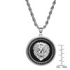 Steeltime Men's  stainless steel simulated diamond lion head on greek key mount pendant necklace. Color Options: Gold, Silver - 3 of 4
