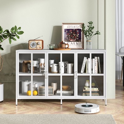 Metal Sideboard Cabinet, Accent Storage Cabinet with doors, Modern Coffee Bar Cabinet with Adjustable Shelves 200lbs Capacity for Kitchen-The Pop Home