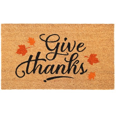 RugSmith Black Machine Tufted Give Thanks Doormat