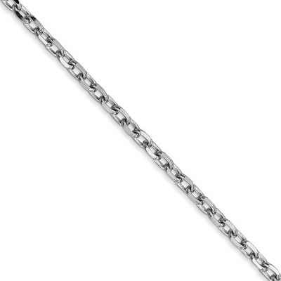 Black Bow Jewelry 3mm, 14k White Gold Diamond Cut Solid Cable Chain Necklace