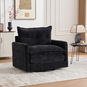 360° Swivel Accent Chair, Modern Chenille Barrel Armchair with Padded Cushion and Metal Base for Living Room or Bedroom – Cuddlewood - 1 of 4