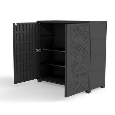Decksplore Weatherproof Storage Cabinet - Horizontal Outdoor Shed Tucks Under Fences for Patios/Backyards
