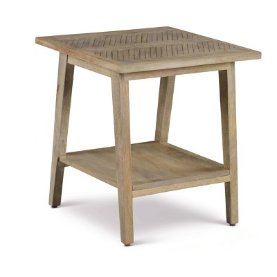 Vynxaria Mid-Century Modern Square End Table - Light Brown Natural Finish, Solid Wood Herringbone/Chevron Top, Bottom Shelf