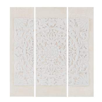 (Set of 3) 35.5" Height Wooden Mandala 3D Embellished Canvas Decorative Wall Art Set White