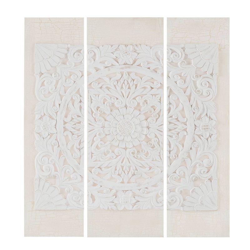 (Set of 3) 35.5&#34; Height Wooden Mandala 3D Embellished Canvas Decorative Wall Art Set White, 1 of 8