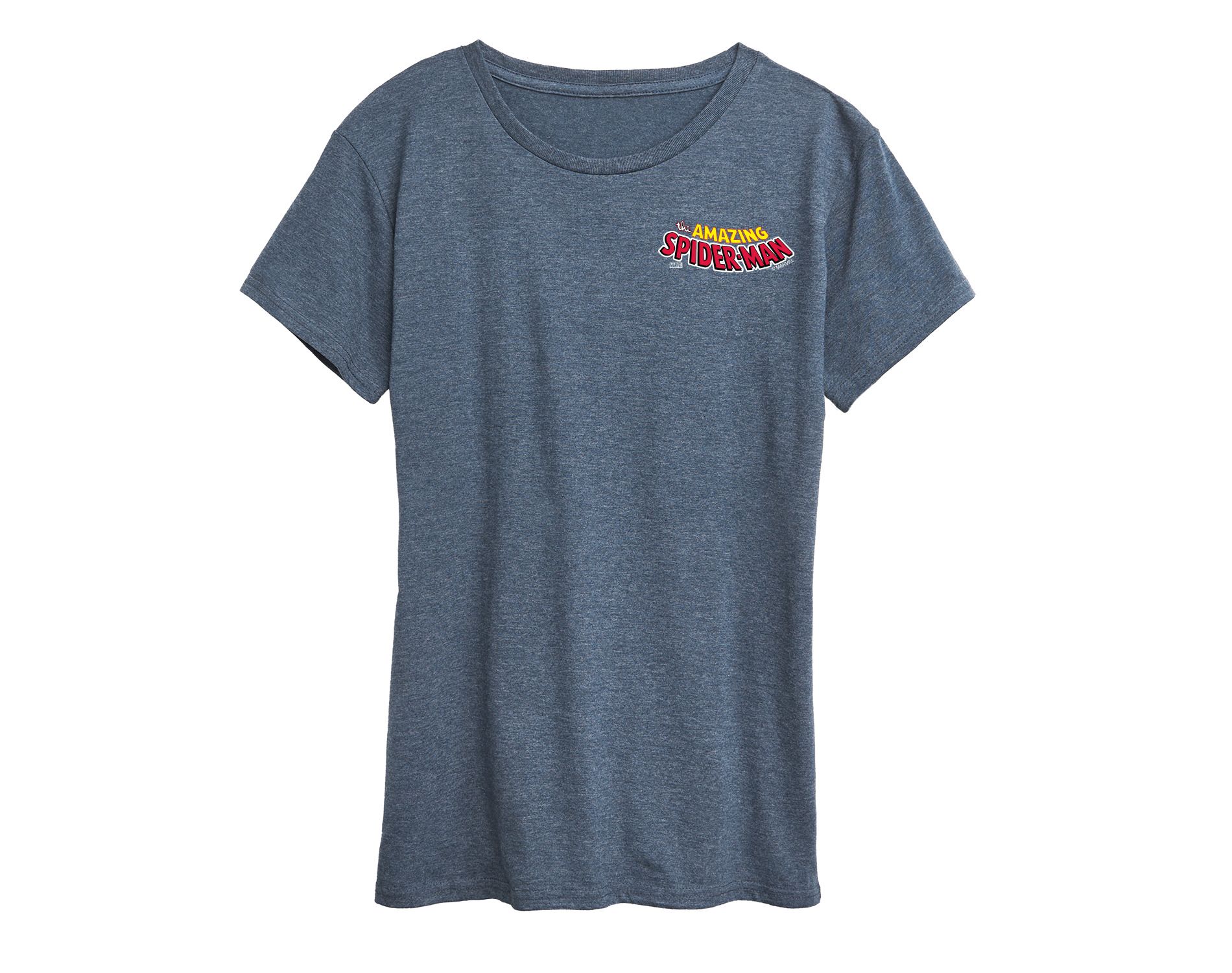 Women's Marvel Spiderman Editorial Logo Short Sleeve Graphic T-Shirt - Heather Blue - 2 X-Large