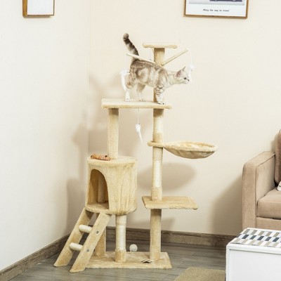 Angel Sar 52'' Cat Tree Tower with Condo & Hammock, Multi-Level Activity Center with Sisal Scratching Posts, Plush Perches & Hanging Toys