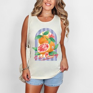 S.W.Smiley Fruits and Stripes - Women's Garment Dyed Graphic Tank Top - 1 of 4
