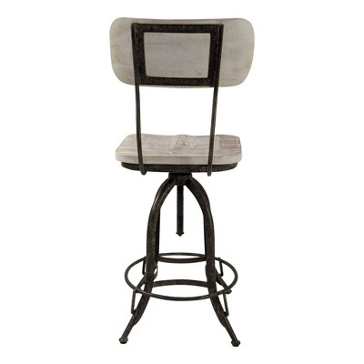Natural Driftwood and Aged Iron Adjustable Swivel Barstool