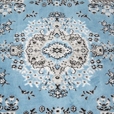 Blue and Grey Synthetic Traditional Medallion Area Rug