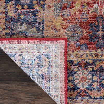 Hand-Knotted Red and Blue Synthetic Persian Area Rug 4' x 6'