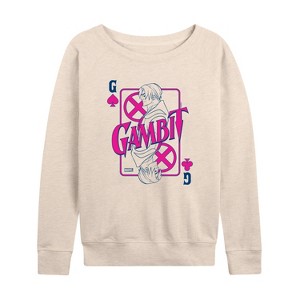 Women's - Marvel - X-Men Gambit Playing Card Lightweight French Terry Wide Neck Long Sleeve Shirt - 1 of 4