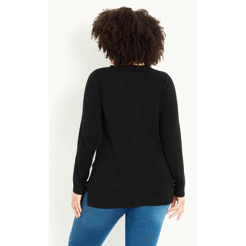 Women's Plus Size V Neck Sweater - black | EVANS, 2 of 4