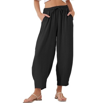 Clearlove Women's Linen Blend Pants High Waist Drawstring Pants with Cotton Loose Casual Boho Trouser with Pockets