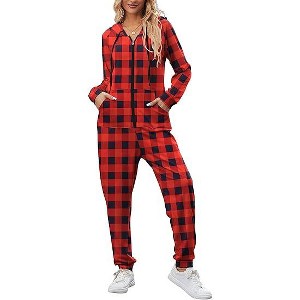 Ekouaer Christmas Onesies for Women Zipper Hooded Onesie Pajamas Adult Soft One Piece Pajama with Pockets - 1 of 4
