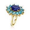 Ross-Simons 4.30 Carat Sapphire and 3.30 ct. t.w. London Blue Topaz Flower Ring in 18kt Gold Over Sterling - 3 of 4