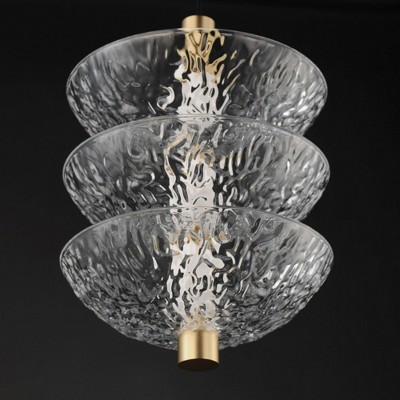 Satin Brass 3-Light LED Pendant with Textured Glass Shades