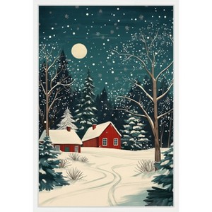 Amanti Art Red Houses and Snowy night sky by Pictufy Studio Canvas Wall Art Print Framed - 1 of 4