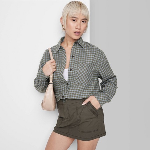 Check The Forecast Cropped Flannel Top - Black/combo