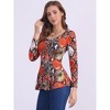 INSPIRE CHIC Women's Long Sleeves Padded Shoulder Scoop Neck Printed Peplum Shirt - 2 of 4