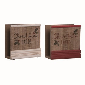 Transpac Wood Rustic Christmas Card Holder Set of 2 Christmas Home Decorations - 1 of 1