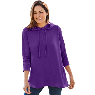 Woman Within Plus Size Pleat-Back Swing Hoodie Sweatshirt